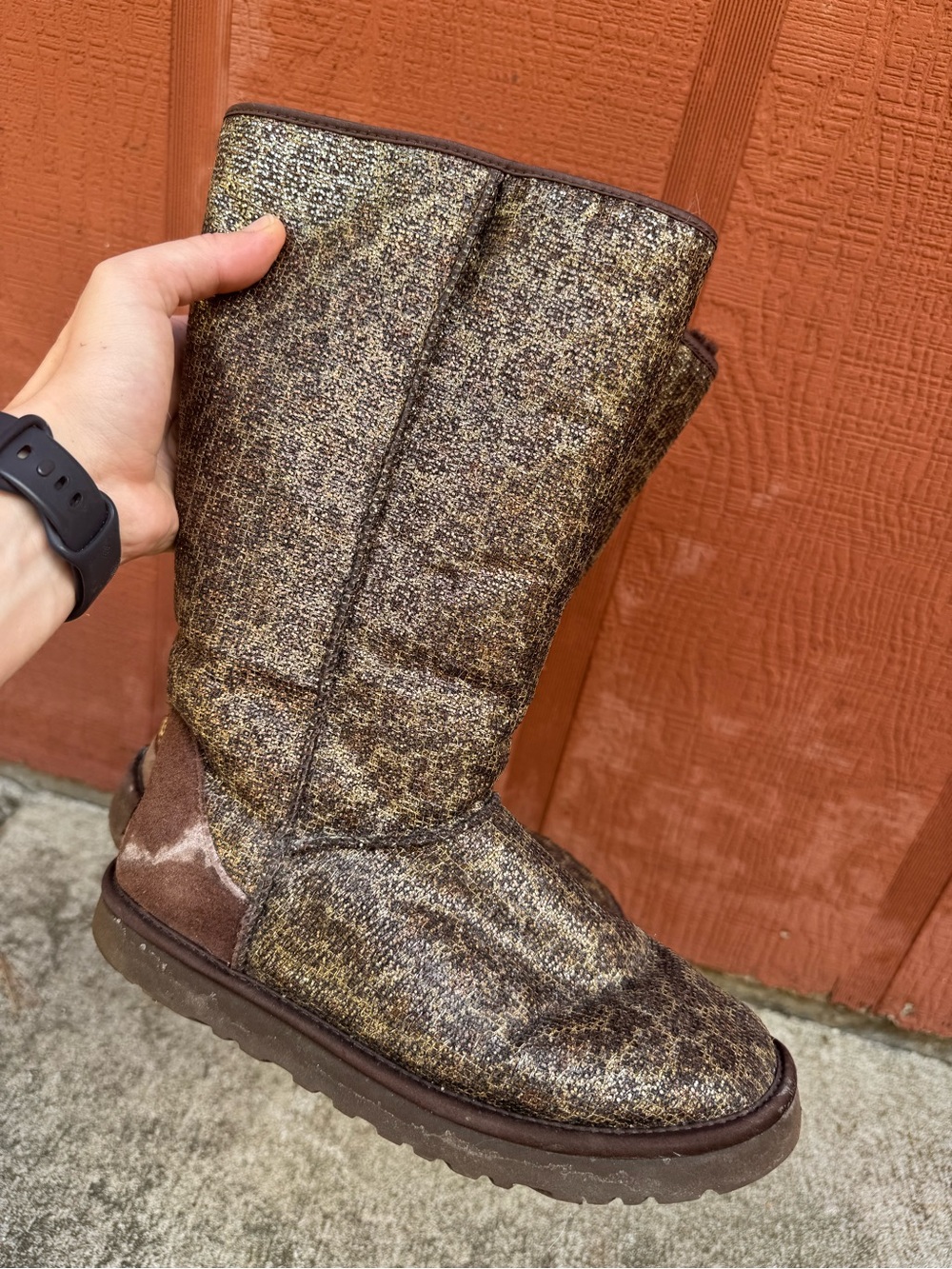 Rare UGG Australia Classic Tall Metallic Gold Leopard Print Boots Size 7